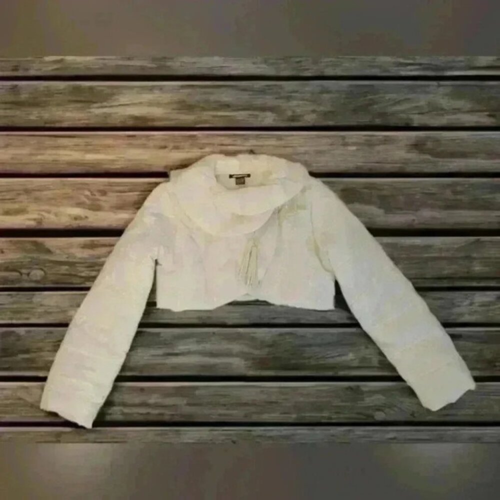 Cream Puffy Shrug Cropped Jacket Coat Tassles Western Neutral Size L